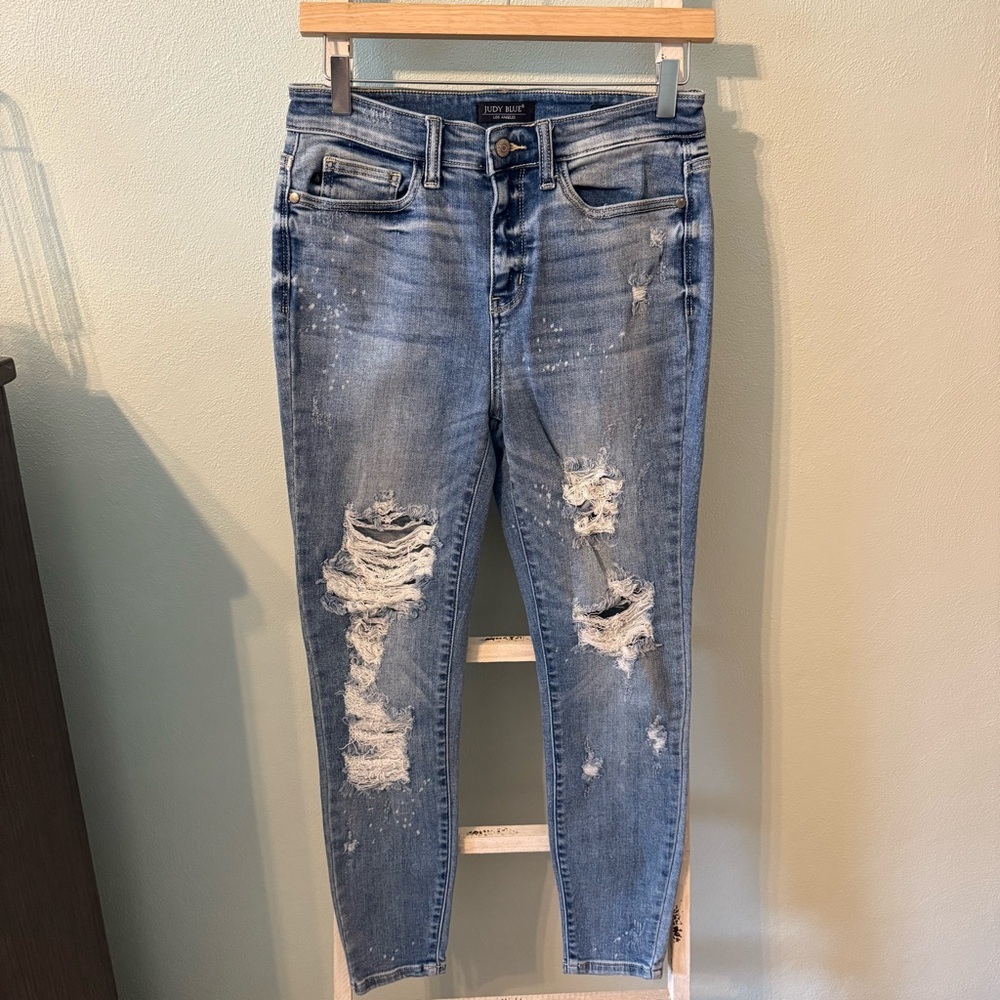 Judy Blue Distressed Light Blue Skinny Fit High Rise Jeans Size 7/28